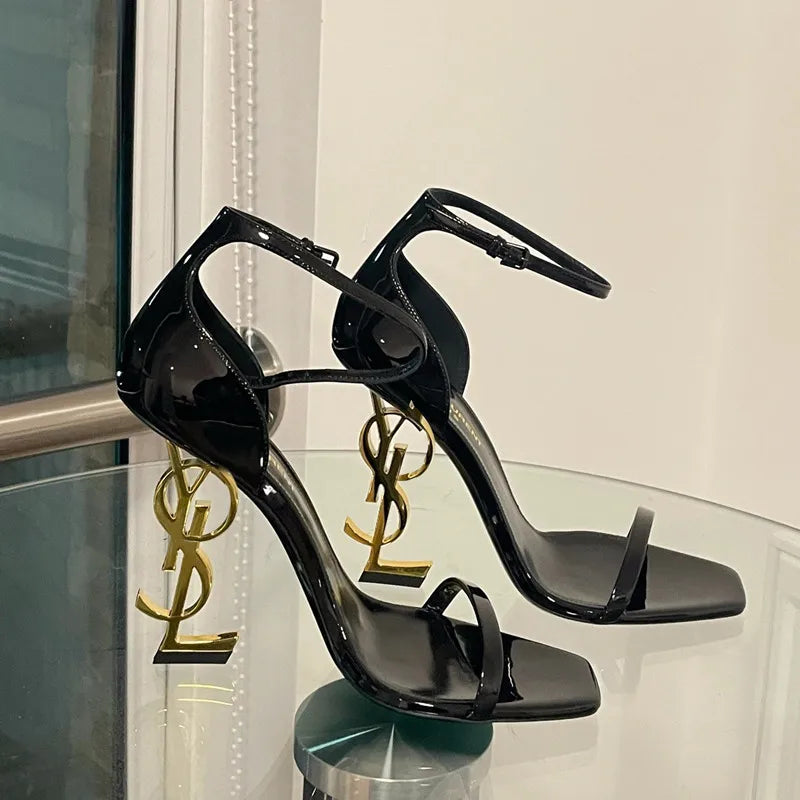 High Heel Open End Sandals, Sexy, with Unique Strap, Red Wine Color, Elegant Personality New Summer Style Elegant Ladies Sandals
