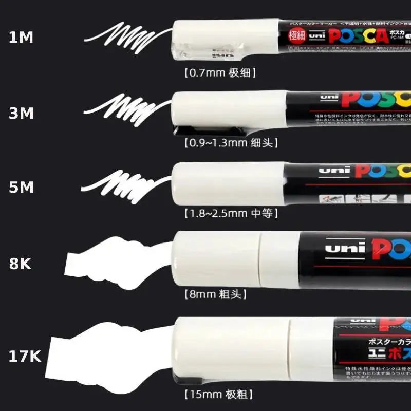 UNI Posca White Waterproof Permanent Acrylic Marker Pens Marcadores Non-fading POP Poster Pen Graffiti Advertisement Paint Pens