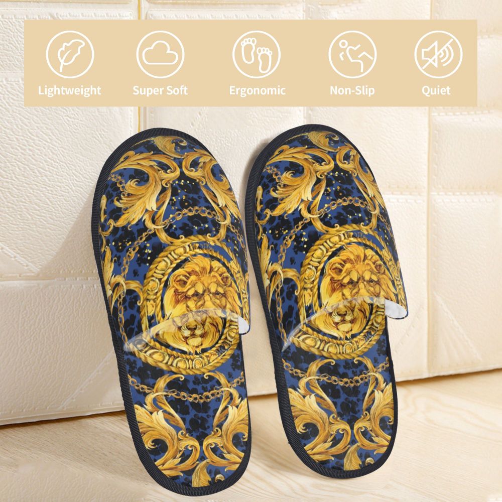 Custom Vintage Baroque Prints Greek Ornament Golden Meander Meandros Soft Scuff Memory Foam Slippers Women Hotel House Shoes