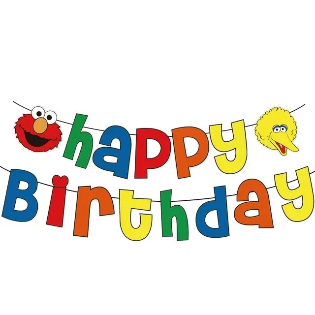 Cartoon Sesames  Street Birthday Party Decor Elmo and Friends Theme Tablecloth Plate Balloon Set Cake Decor Baby Shower