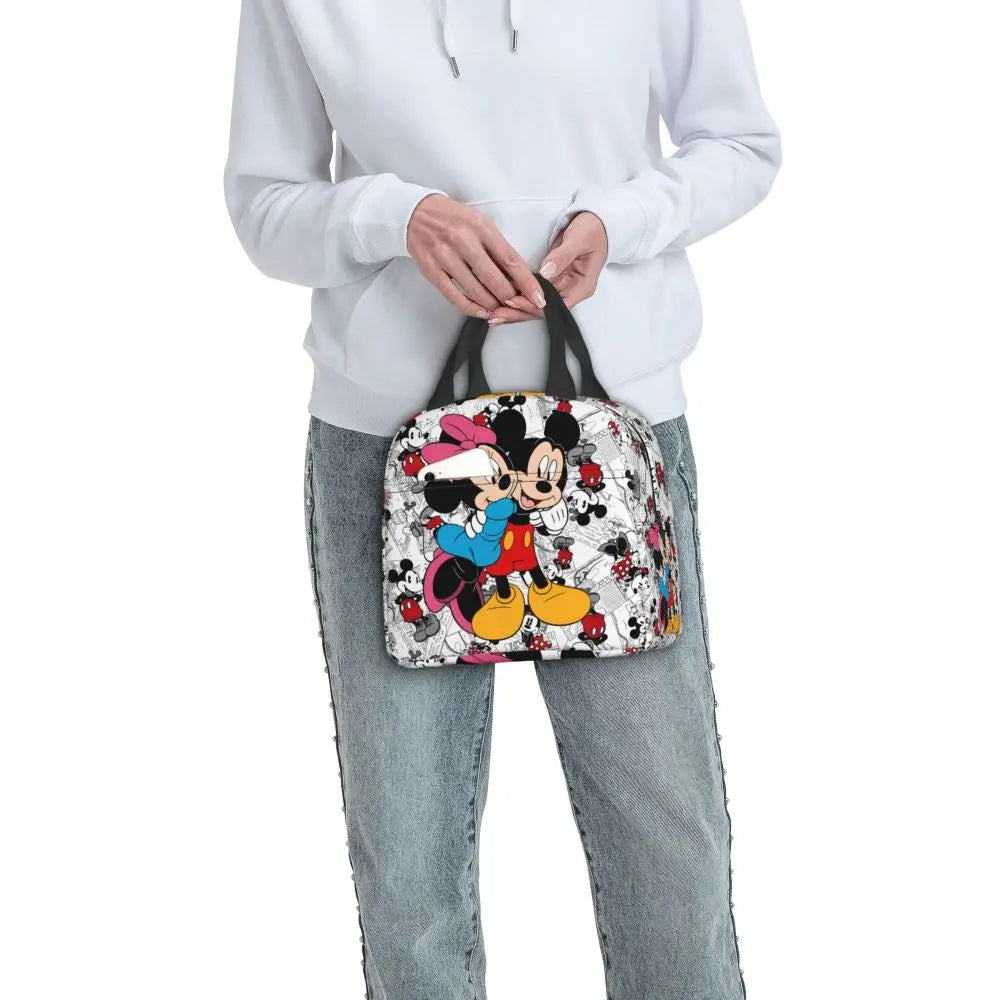 Custom Mickey Pink Minnie Mouse Lunch Bag Women Creative Design Cooler Warm Insulated Lunch Box for Kids School