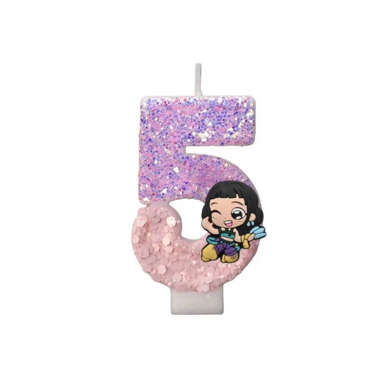 Cartoon Cute Girl Group Hunters Digital Candle Number 0-9 Kids Birthday Cake Decoration Supplies Party Accessories Supplies