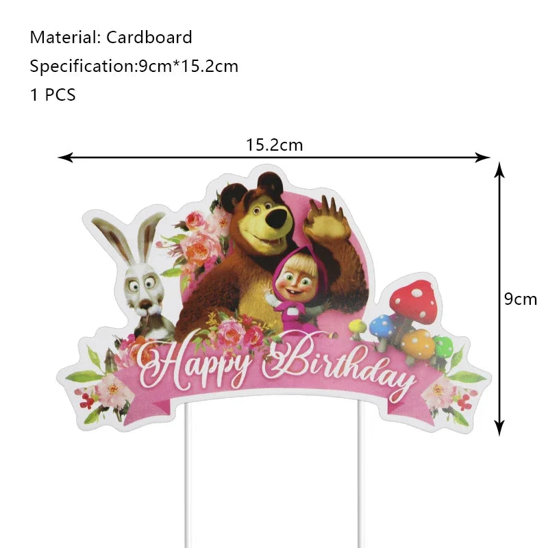 Mashas and Bear Birthday Party Decoration Cartoon Theme Balloons Kids Event Supplies Disposable Tableware Backdrop