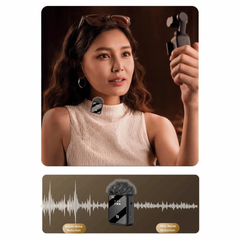 Wireless lavalier microphone, suitable for Apple Android charging portable podcast noise cancelling clip on microphone