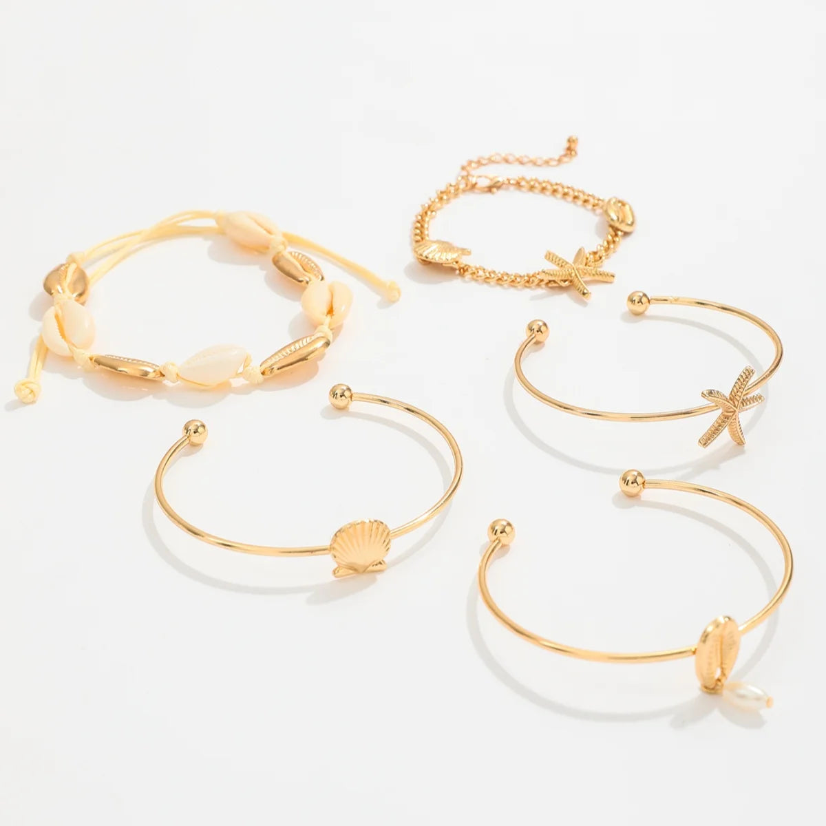 5PCS Bohemian Handmade Shell Bracelets Set for Women Luxury Starfish Shell Pendant Bracelet Summer Beach Jewelry Accessories
