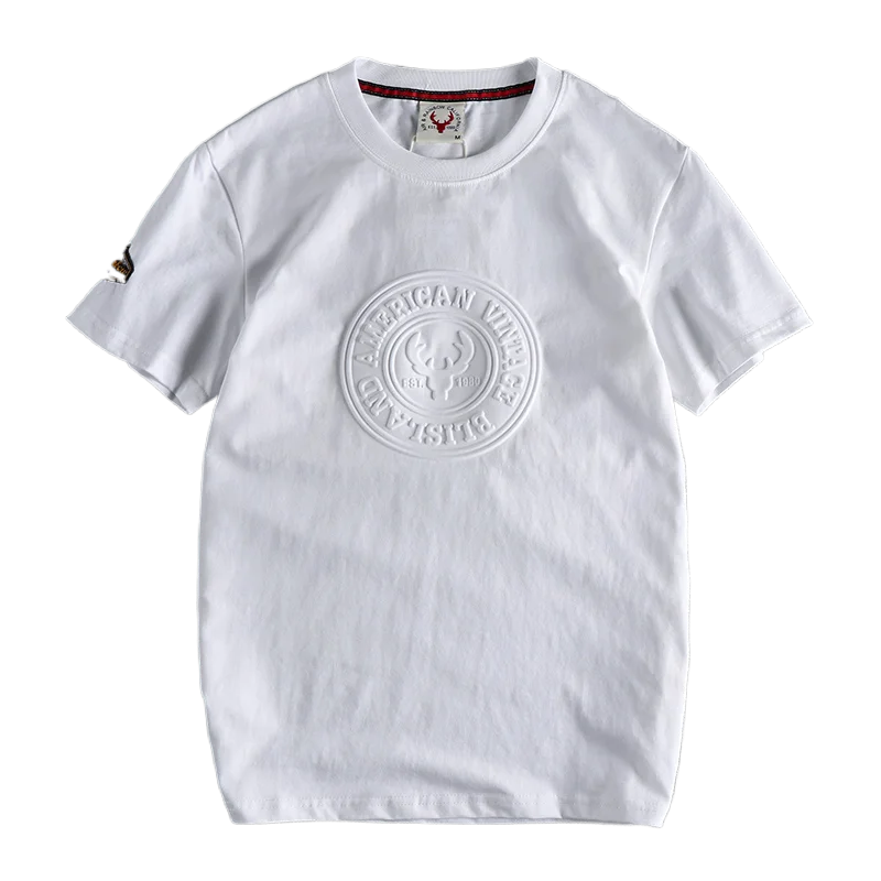 883# 2024 Summer New Japanese Retro Short Sleeve O-neck 3D Letter Printed T-shirt Men's Fashion 100% Cotton Washed Casual Tops