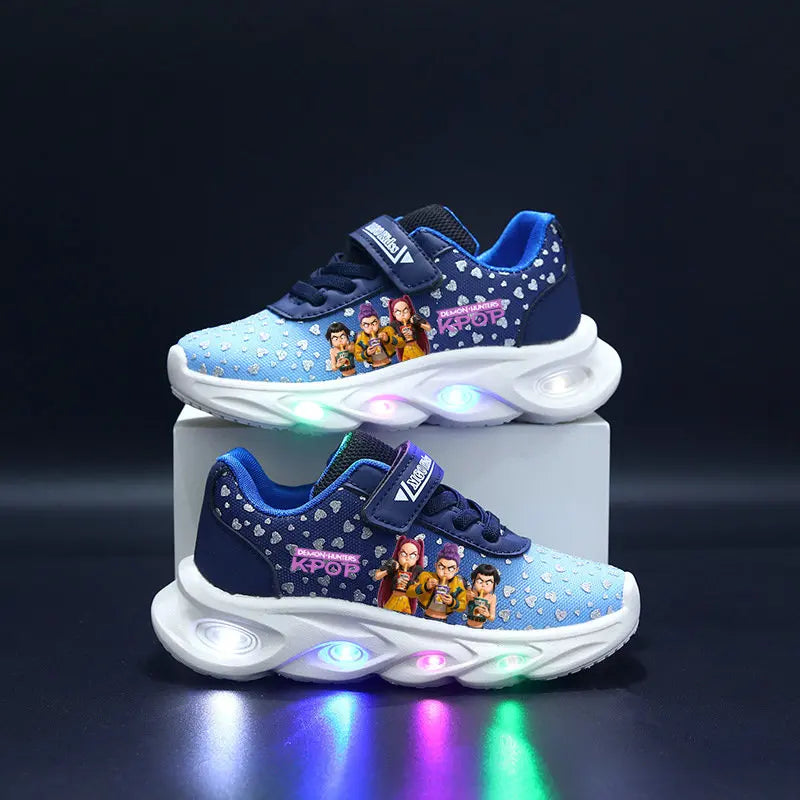 Kpop Demon Hunter Children's luminous LED sneakers Cartoon Girls' Cute Night Light Shoes baby Boy Toddler shoes Mesh breathable