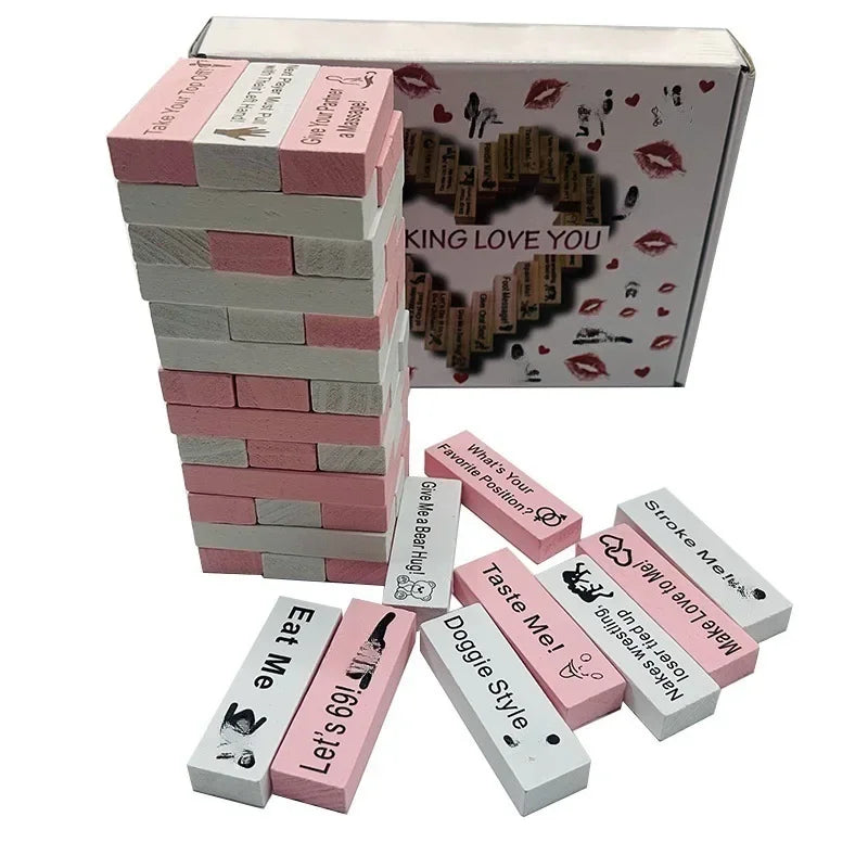 Colorful Block Tower Game for Couples, Romantic Date Night Jenga, Creative Desktop Ornament, Fun Tabletop Building Toy