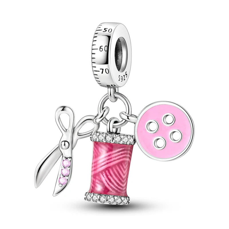 925 Sterling Silver Pink Series Charms Bow Tie Girl Cake Princess Beads Pendant Fit Original Bracelet DIY Jewelry Gift For Woman