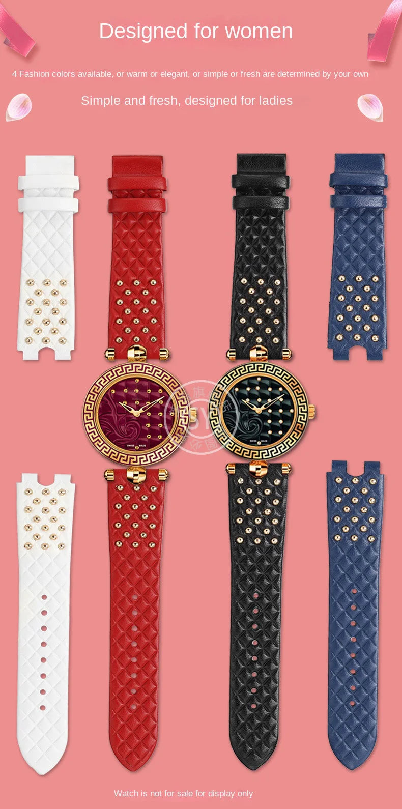 Shenyu Watchband with u-shaped interface For VERSACE Vanitas micro Leather strap Replace watch bracelet female Watch Accessories