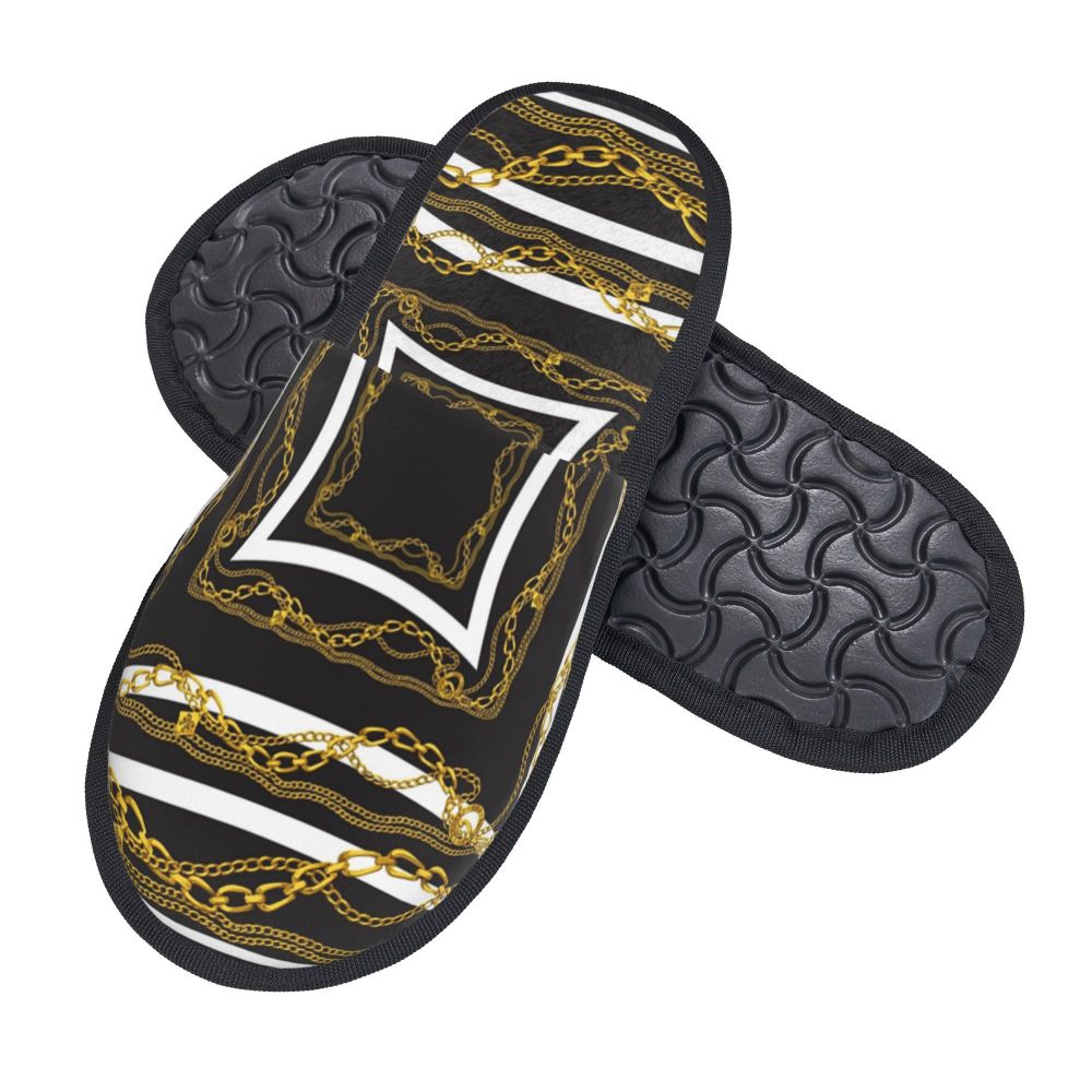 Custom Vintage Baroque Prints Greek Ornament Golden Meander Meandros Soft Scuff Memory Foam Slippers Women Hotel House Shoes