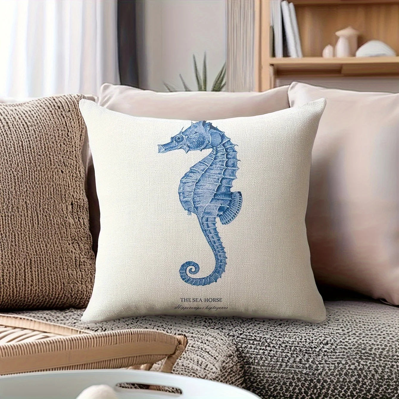 4Pcs Nautical Theme Pillow Covers - Vintage Sea Life Printed Square Cushion Covers for Beach House/Living Room