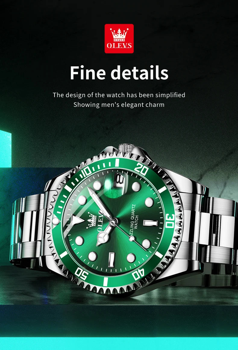 OLEVS 5885 Diving Series Men Watch Luxury Automatic Date Original Watch Trendy Stainless Steel Waterproof Sports Quartz Watch