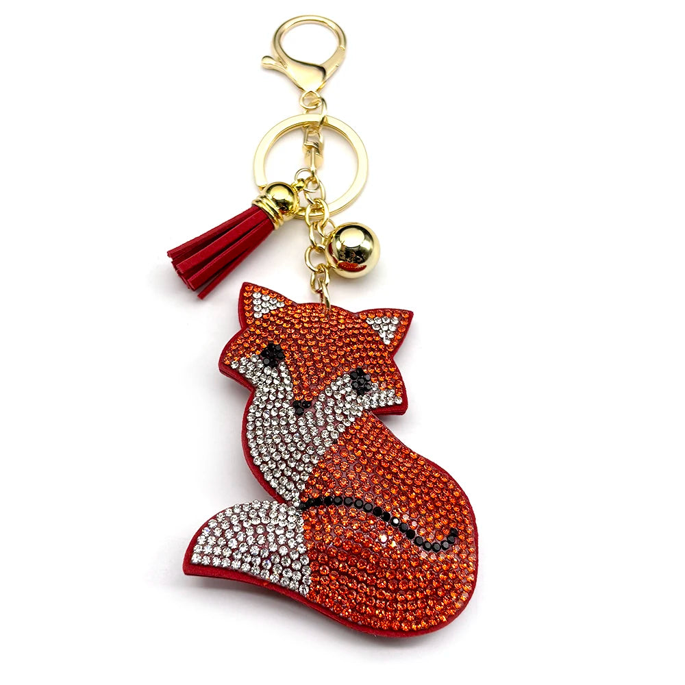 Orange Fox Sexy Accessory Hot Keyring For Women Men Tassel Full Crystal Trendy Bag Pendant Backpack Keyholder Jewelry Accessory