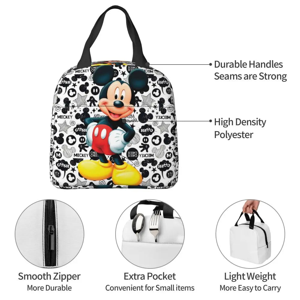 Custom Mickey Pink Minnie Mouse Lunch Bag Women Creative Design Cooler Warm Insulated Lunch Box for Kids School