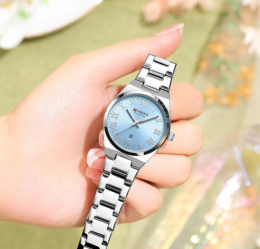 CURREN Fashionable Quartz Watches for Women Roman Numerals Simple Elegant Stainless Steel Braclete Ladies Wristwatch