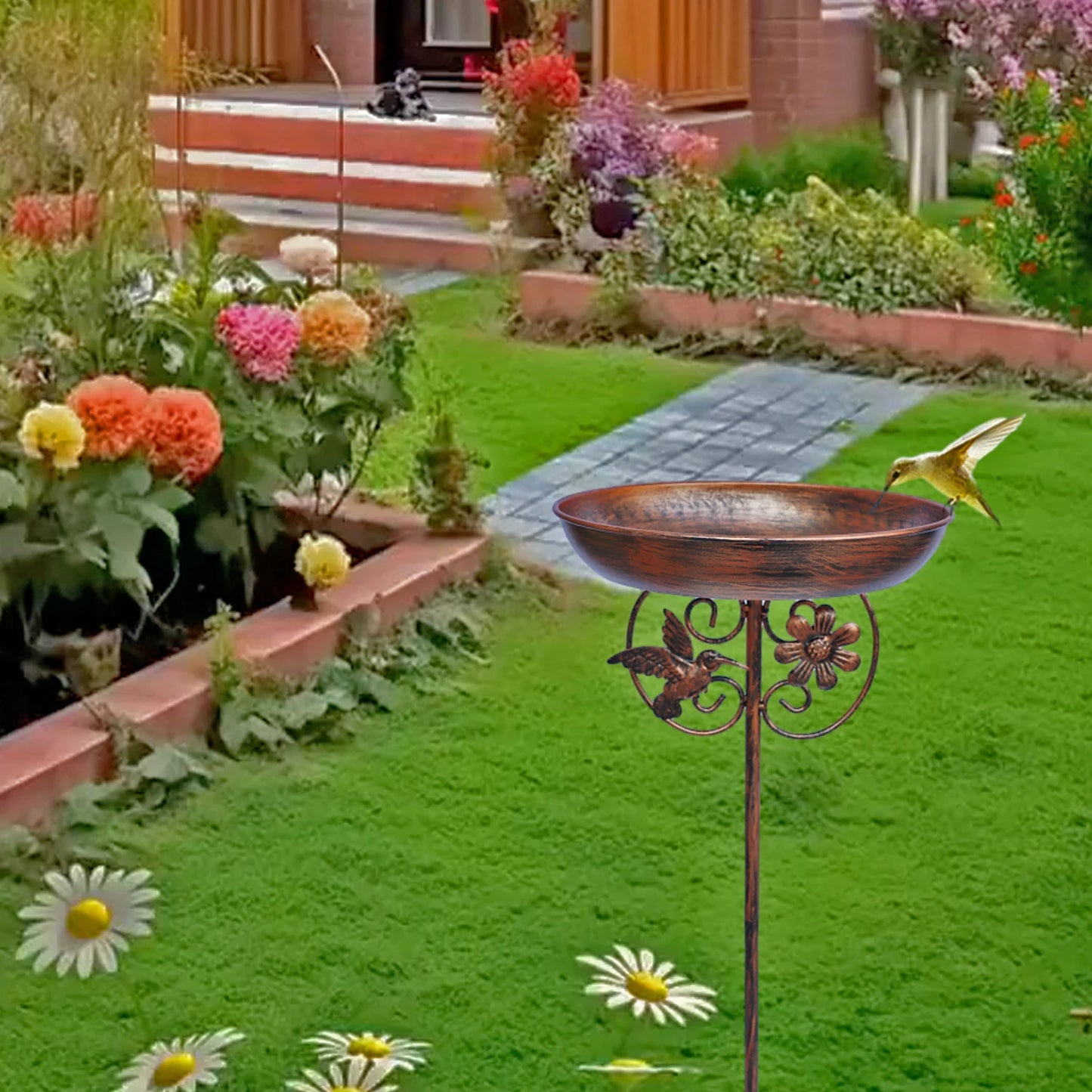 1PC Garden Metal Bird Bath/Feeder, Detachable Cast Iron Decorative Bird Feeder, Suitable for Garden, Patio, and Lawn Decorat