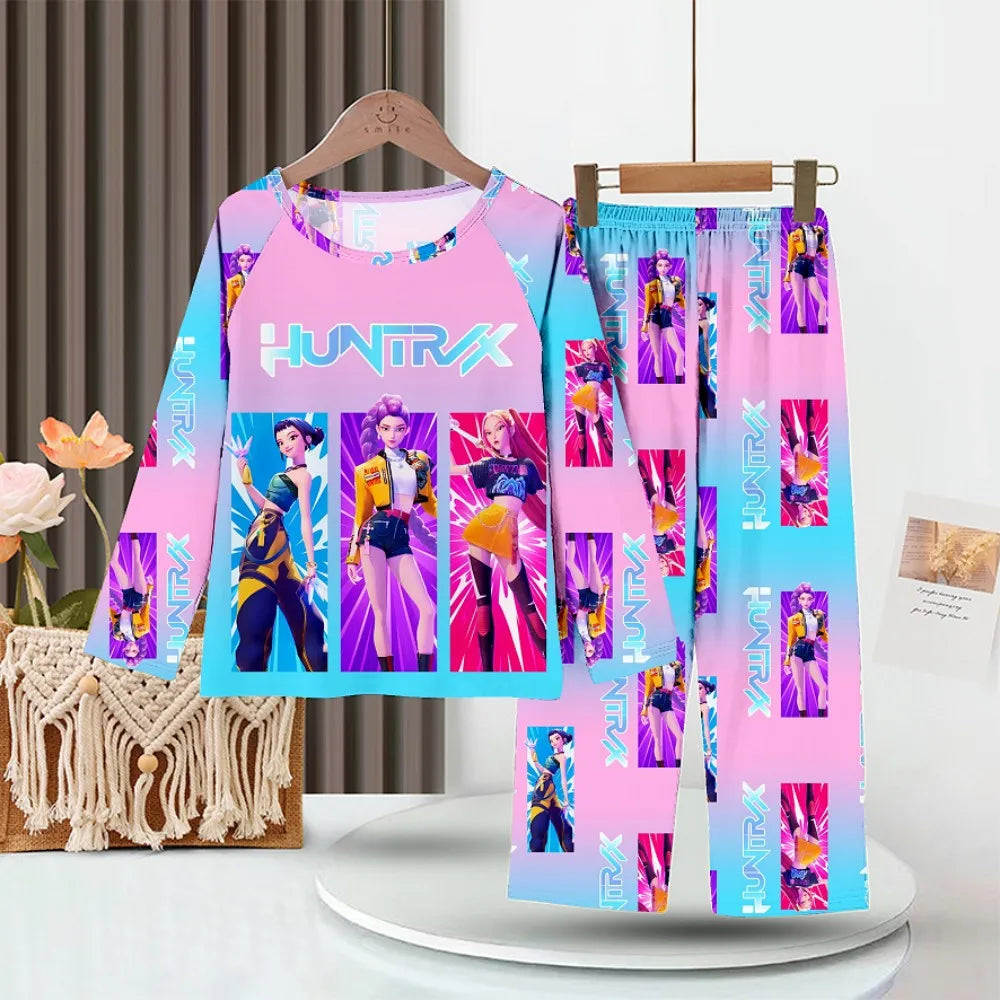 KPop Demon Hunters Huntrix Kids Pajamas Set Long Sleeve Girls Clothing 2pcs Children's Sleepwear Cartoon Boys Nightwear 3-14Y