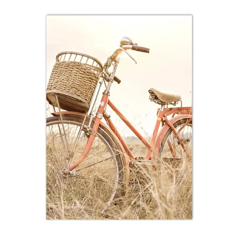 Boho Nordic Beige Beach Starfish Shells Reeds Bike Wall Art Canvas Painting Posters And Prints Pictures Living Room Home Decor