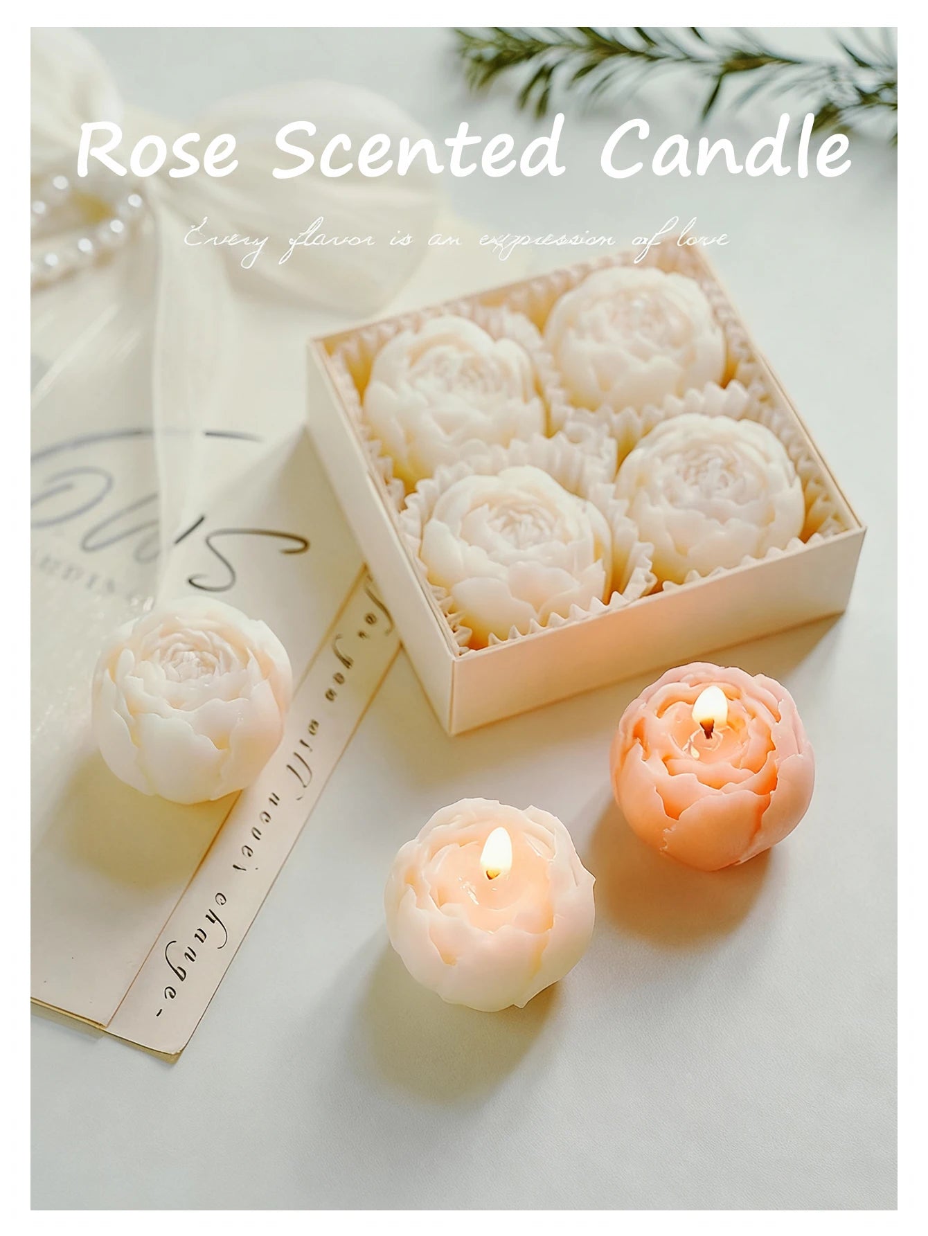 4-Pack Rose Scented Candle Gift Set ,Handmade, Elegant Room Decor, Gifts for women(Birthday/Valentine's Day/Wedding/Anniversary)