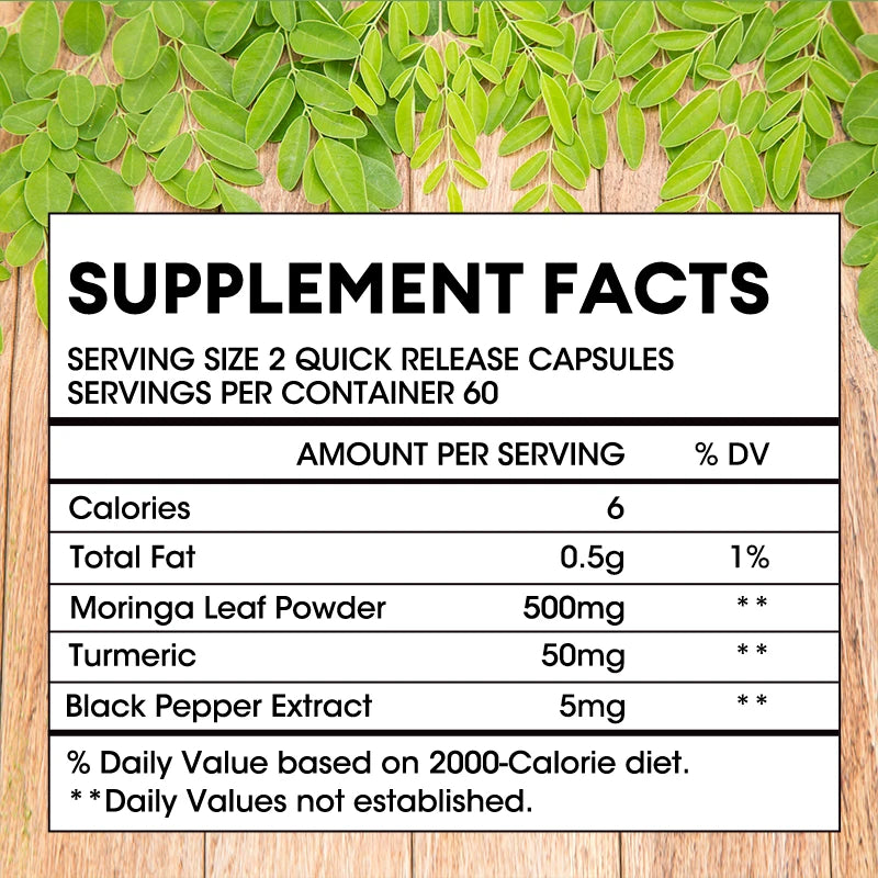 Beworths 100% Green Food Organic Moringa Capsules Antioxidant Support Digestive and Immune Health Brain and Joint Health