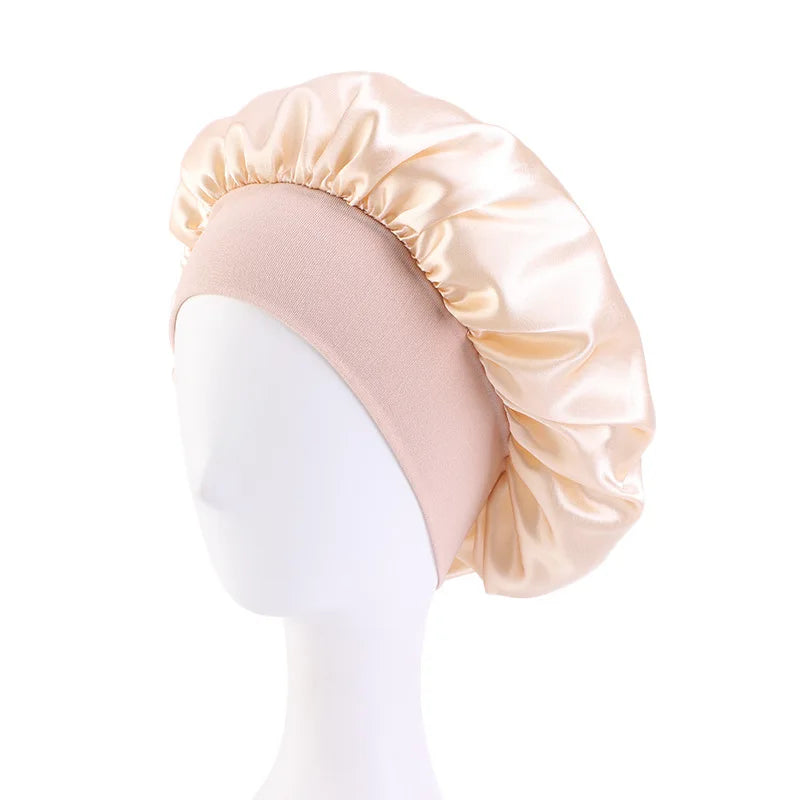 New Women's Satin Solid Wide-brimmed Sleeping Hat