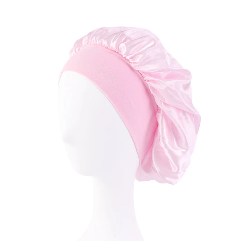 New Women's Satin Solid Wide-brimmed Sleeping Hat