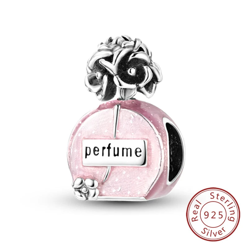 Fit Original 925 Sterling Silver Charms Beads Bow Perfume Bottle Pink Charms for Women Fine DIY Birthday Jewelry Gifts