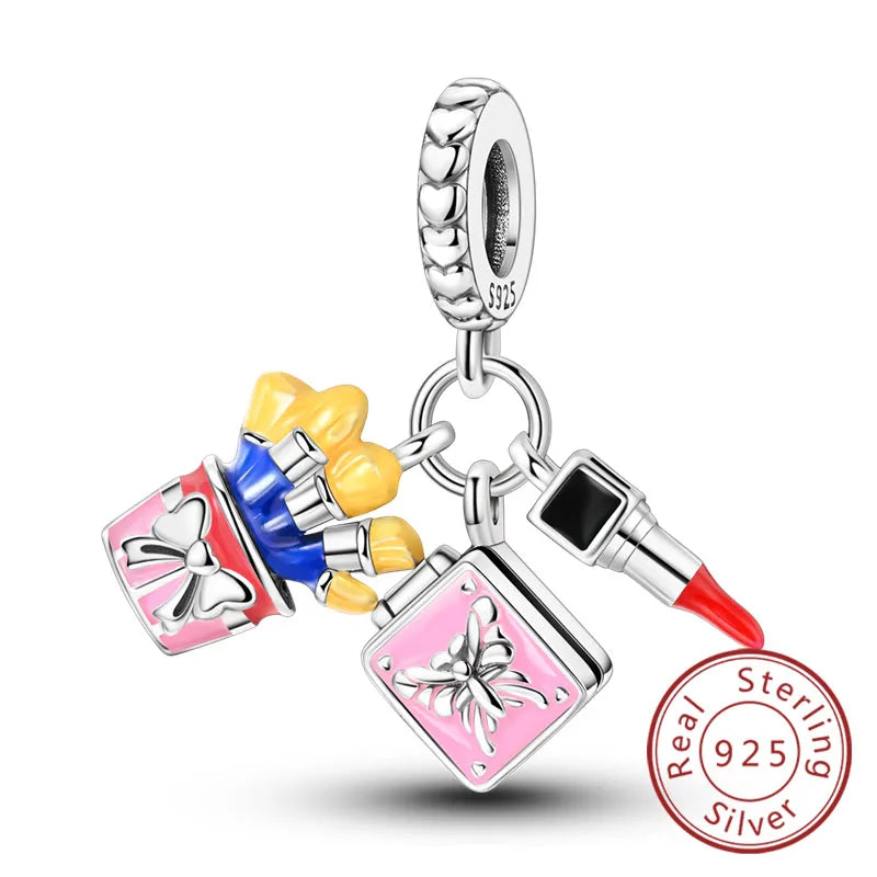 Fit Original 925 Sterling Silver Charms Beads Bow Perfume Bottle Pink Charms for Women Fine DIY Birthday Jewelry Gifts