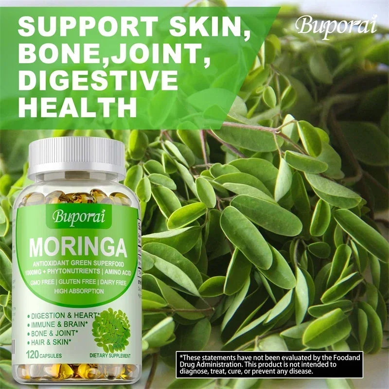 Moringa Capsules 1000mg - Boosts Energy Levels, Promotes Metabolism, Digestive Health,Promote Bone, Joint, Immune Health