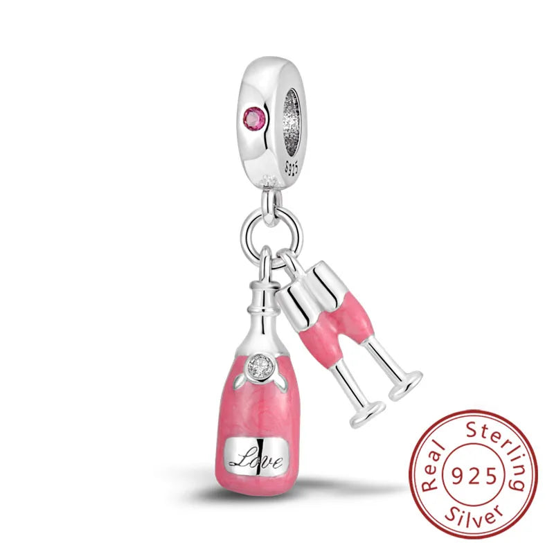 Fit Original 925 Sterling Silver Charms Beads Bow Perfume Bottle Pink Charms for Women Fine DIY Birthday Jewelry Gifts
