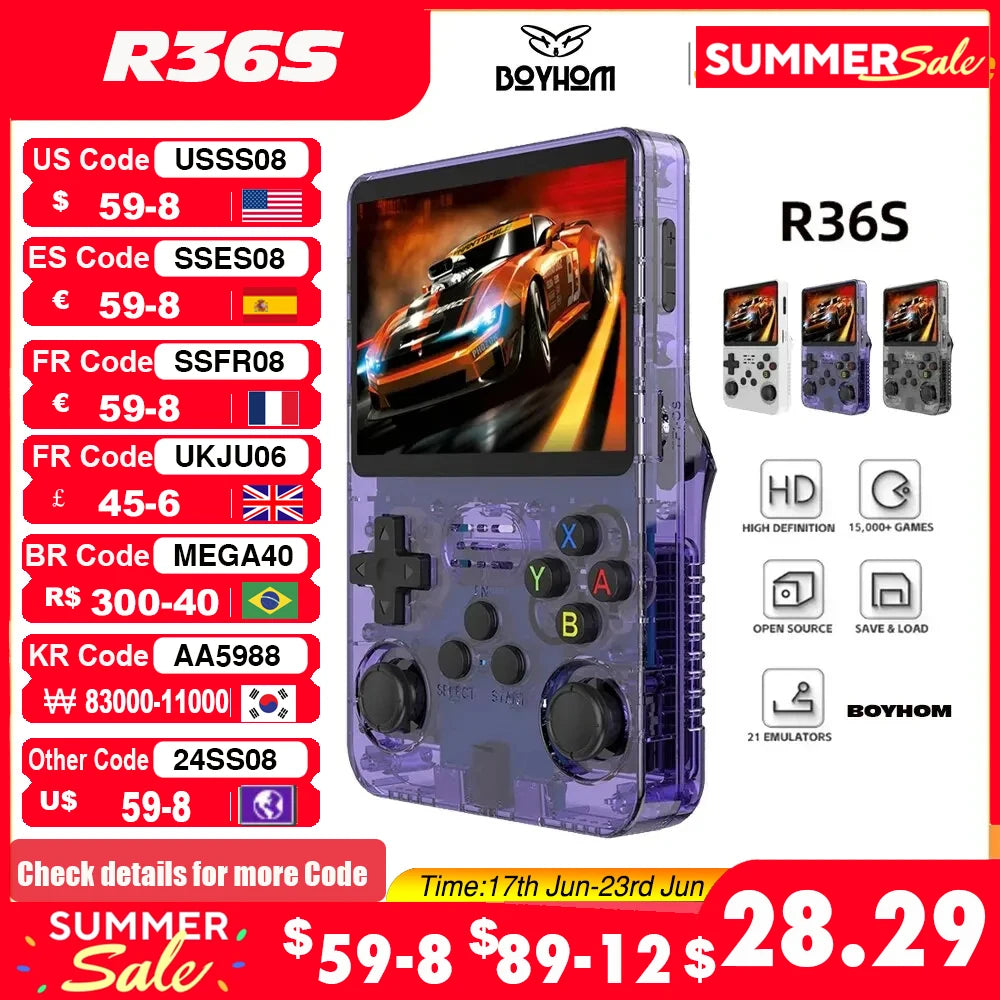 R36S Retro Handheld Video Game Console ARKOS System 3.5 Inch IPS Screen Classic Portable Pocket Video Player 128G Games Boy Gift