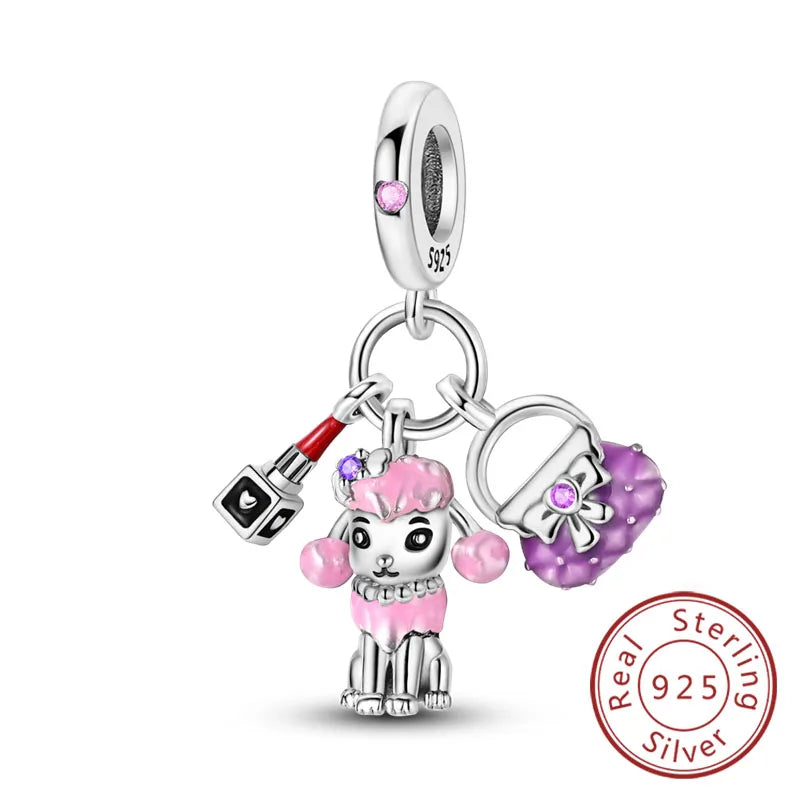 Fit Original 925 Sterling Silver Charms Beads Bow Perfume Bottle Pink Charms for Women Fine DIY Birthday Jewelry Gifts