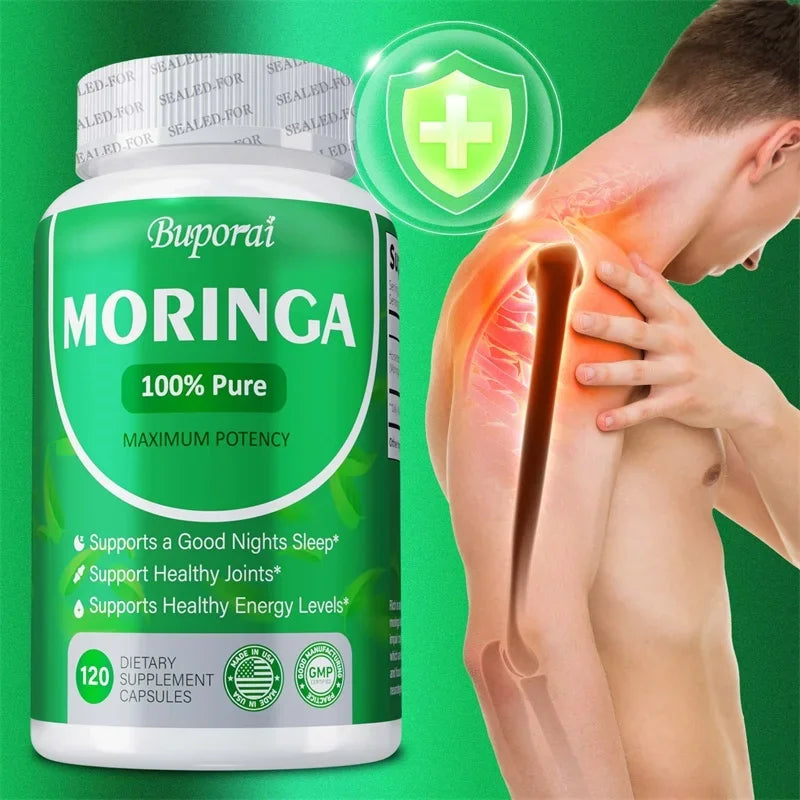 Moringa Capsules - Promote Bone, Joint, Immune Health | Enhance Energy, Endurance, Concentration - 120 Capsules