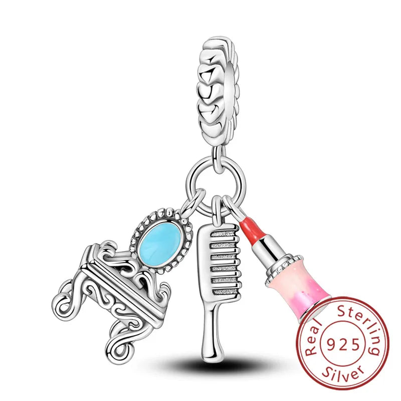 Fit Original 925 Sterling Silver Charms Beads Bow Perfume Bottle Pink Charms for Women Fine DIY Birthday Jewelry Gifts