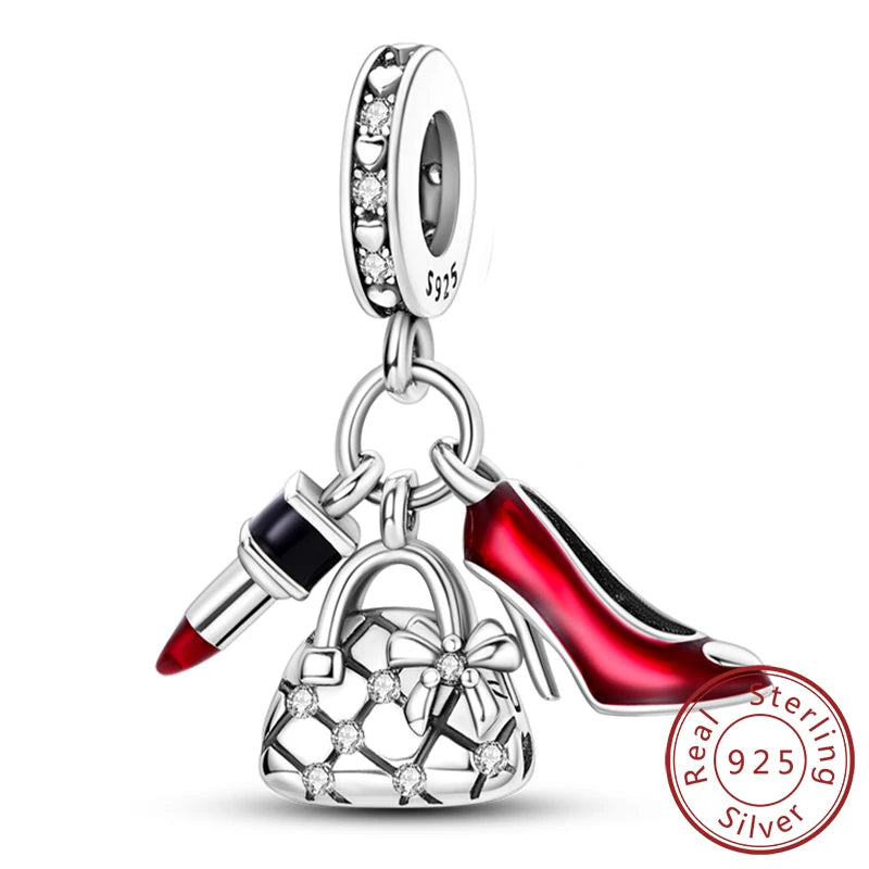Fit Original 925 Sterling Silver Charms Beads Bow Perfume Bottle Pink Charms for Women Fine DIY Birthday Jewelry Gifts