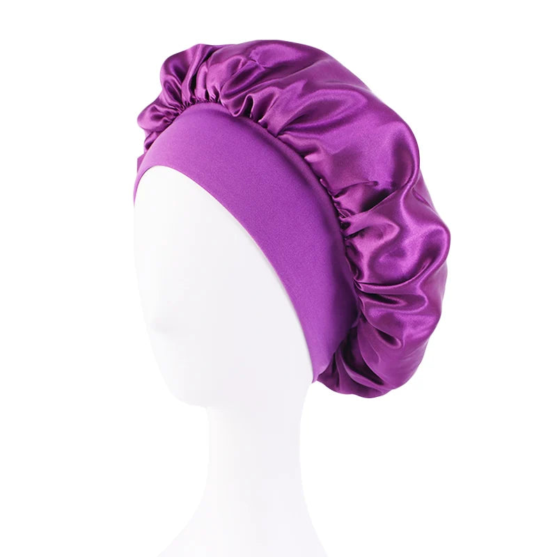 New Women's Satin Solid Wide-brimmed Sleeping Hat